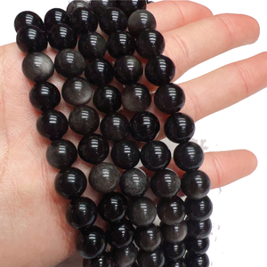 Stone <b>Beads</b> Silver sheen obsidian <b>Beads</b> Strand Stone Jewelry <b>Loose</b> Smooth Gemstone Healing Necklace Natural Crystal Wholesaler - Product Image 6