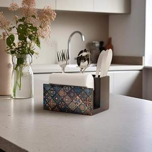 Porta Utensilios de Madera Impreso con Diseño Tradicional, Almacenamiento de Cocina de Bajo Costo, Porta Utensilios de Madera Impreso Ligero - Product Image 1