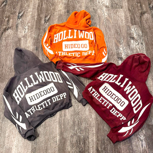 Custom-made hooded sweatshirt set, embroidered <b>appliqu</b> distressed sweatshirt set, sun-faded acid-washed sweatshirt set - Product Image 2