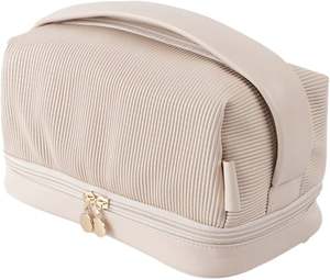 Women's <b>Large</b> Capacity Light Pink <b>Makeup</b> <b>Bag</b> Portable Cosmetic <b>Bag</b> with Multiple Pockets and Handle for Traveling or Daily Use - Product Image 6