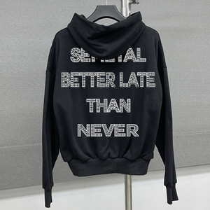 Sweat à capuche pour homme en coton 100% surdimensionné, coupe régulière, imprimé à l'écran, écologique, pour l'hiver, avec strass et perles - Product Image 2