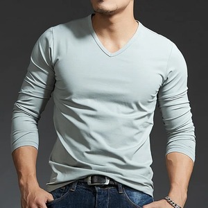 Wholesale V-neck Long Sleeve Men's Deep Grey Regular Fit 100% Cotton Hoodie Base Layer Top <b>Tight</b> Inner Pullover <b>Winter</b> - Product Image 5