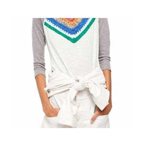 Top da donna Free People con stampa floreale e punto all'uncinetto, blusa in maglia a maniche corte, stile formale, colore blu navy, taglia L, per la primavera - Product Image 3