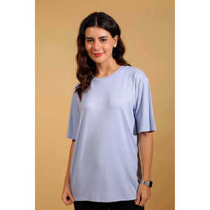 T-shirt classique d'été, écologique, à col oversize, coupe décontractée, manches courtes, tissu en coton tensil, pour un style quotidien sans effort - Product Image 1