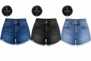 Shorts en jean skinny taille haute déchirés et usés pour femme VANIA ENTERPRISES avec ceinture, style vintage, été, noir, coton - Product Image 6