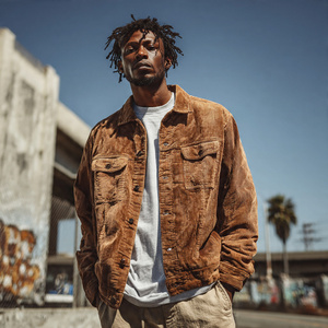 Veste de camionneur d'hiver pour homme, style streetwear, en velours côtelé chaud, boutonnée, avec doublure en sherpa, col montant, hauts en velours côtelé pour homme - Product Image 6