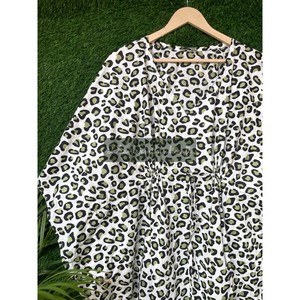 Venta al por mayor verano Casual estampado de leopardo algodón Kaftan indio Maxi caftán largo estilo de playa a la calle vestido ropa de dormir detalle de encaje - Product Image 5