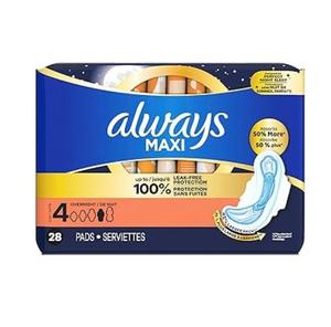Cheap Always Maxi Overnight <b>Pads</b> with Wings Size 4 Soft Comfortable Extra Heavy Absorbency Leak Guard Bulk Sale - Product Image 2