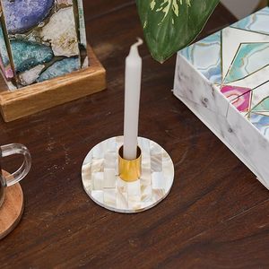 Elegante iluminación de madreperla, decoración única para el hogar, soporte de vela de té de madera con tarro de hormigón para ocasiones navideñas - Product Image 2