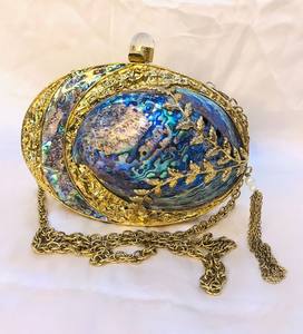 Designer Ladies Evening <b>Clutch</b> <b>Bag</b> with Mother Pearl Pattern and Traditional Brass MOP <b>for</b> <b>Weddings</b> and Parties - Product Image 1