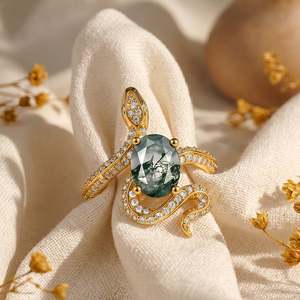 Bague de cocktail ouverte Jeulia Hug Me plaquée or avec agate mousse ovale - Product Image 5