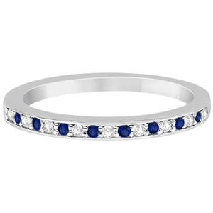 Alliance de mariage en or jaune 14 carats, saphir bleu cathédrale et diamant taille marquise, style vintage, 0,29 ct, certifié IGI - Product Image 3