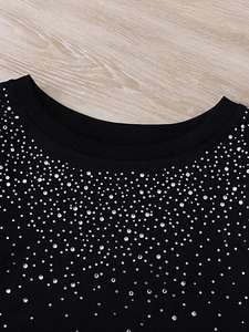 <b>Women's</b> <b>Sparkle</b> Black Fleece Pullover Hooded Printed Rhinestone Embellished Long Sleeve Winter Streetwear Crewneck <b>Top</b> Drop - Product Image 4