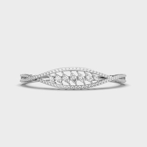IGI Certified Lab Grown Round & Marquise Diamond Marquise Wave <b>Bangle</b> <b>Bracelet</b> in Solid 925 Sterling Silver - Product Image 1