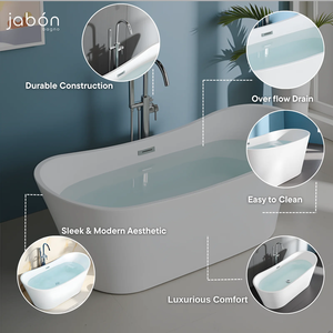 อ่างอาบน้ำอะคริลิคสีขาวมันวาวสุดพิเศษดีไซน์โดดเด่นแบบตั้งได้จากผู้ผลิตขายส่ง - Product Image 2