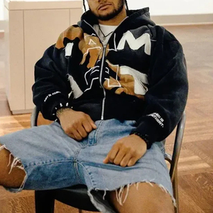 Sudaderas con Capucha y Cierre Completo para Hombre, Tejidas en Algodón 100%, Estampadas con Diseño Personalizado de 500 g/m², Estilo Holgado, Otoñales - Product Image 5