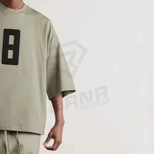 T-shirt à manches courtes en coton épais surdimensionné pour hommes, épaule tombante d'été avec motif solide longue longueur, vente en gros - Product Image 5