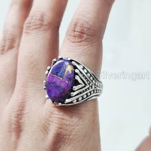 Anillo de Plata de Ley 925 para Hombre con Turquesa Natural Púrpura Cobre, Gema de Nacimiento de Diciembre, Joyería Árabe para Fiesta - Product Image 4