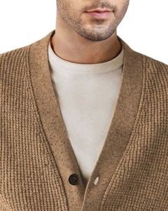 Men Camel Brown Thick Knitted V Neck <b>Cardigan</b> cotton Sweater With Button Front Design Winter Warm Soft Comfortable Wool Blend - Product Image 4