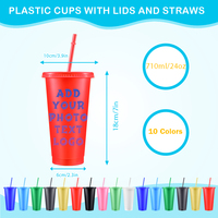Gobelet en plastique sans BPA de 24 oz avec paille et couvercle, tasses à café glacé réutilisables avec logo personnalisé pour la promotion, l'usage quotidien et l'extérieur