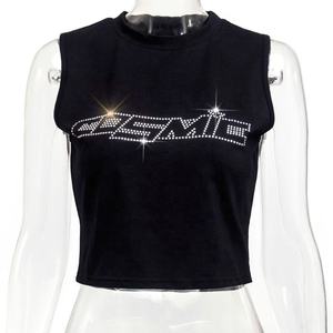 Hot Selling Sleeveless <b>Women</b> Rhinestone Tank <b>Tops</b> / Wholesale Manufacturer Solid Color Custom Made Unisex Tank <b>Top</b> - Product Image 1