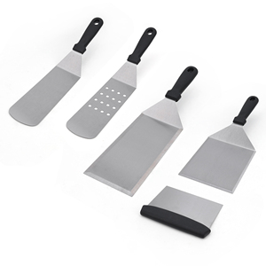 5 पीसी स्टेनलेस स्टील फ्लैट ग्रिडल एक्सेसरीज प्लास्टिक हैंडल चारकोल बीबीसी कैंपिंग स्पैटुला बर्गर टर्नर पैनकेक स्क्रैपर - Product Image 1
