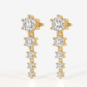18K <b>Gold</b> <b>Dangle</b> <b>Earrings</b> with Round Cut Moissanite Diamond Elegant Drape Design - Product Image 4