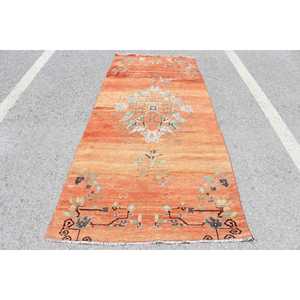 Tapis vintage 3,9x8,6 pieds, tapis turc, tapis à motifs floraux orange et bleu - Product Image 1
