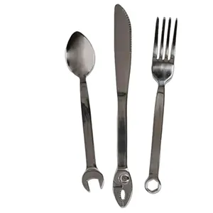 ชุดช้อนส้อมสแตนเลสแบบมีด้ามจับลายหางปลา พร้อมช้อนเสิร์ฟขนมหวานทองเหลืองหล่อ ราคาดีที่สุด - Product Image 5