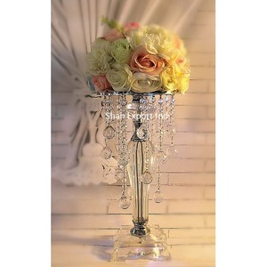 Lustre en cristal de meilleure qualité, support de fleurs en métal argenté pour décorations de table de mariage, centres de table fabriqués à la main - Product Image 5