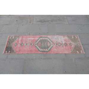 Turkish Vintage Rug 1.4x4.9 ft, <b>Red</b> Animal Print <b>Wool</b> Rug - Product Image 4