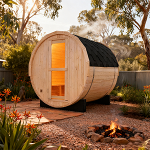 Sauna extérieur en forme de baril pour 2 à 4 personnes - Construction en pin blanc de qualité supérieure - Product Image 1