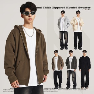 Sudadera con Capucha de Algodón de Alta Calidad, Cierre Completo de Doble Vía, Logotipo Personalizado, Estilo Urbano, Talla Grande para Hombre, Negra, Lisa, con Cierre Completo - Product Image 2