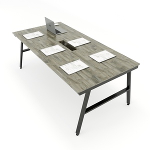 Contemporary 200x100 Solid Wood Conference <b>Table</b> with Steel Legs for Hotel School <b>Office</b> - Product Image 2
