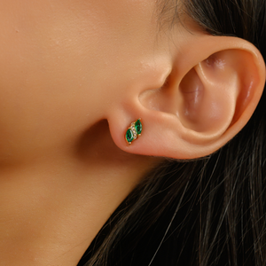 Stunning Classic Simple Design Emerald & <b>Diamond</b> May Birthstone Push Back Minimal Stud Earrings 14K Yellow Gold Everyday Jewelry - Product Image 4