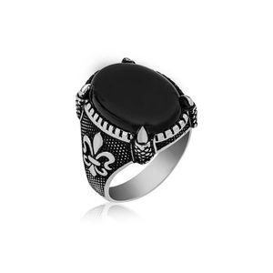 ? Gümüş Zambak Çiçeği Desenli Pençe Erkek Yüzük - Product Image 3
