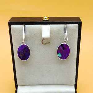 Boucles d'oreilles pendantes en argent sterling 925 Dainty Oval Violet Cuivre Turquoise Mohave Turquoise Bezel Design pour fête ou cadeau - Product Image 3