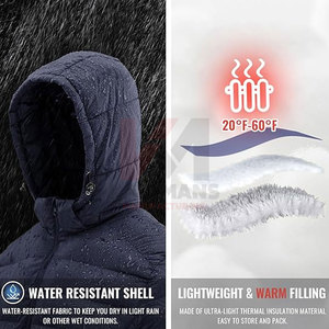 Lightweight Mens Detachable Hood Puffer Jacket Water Resistant Insulated <b>Coat</b> with Elastic Cuffs Adjustable Hem - Product Image 4