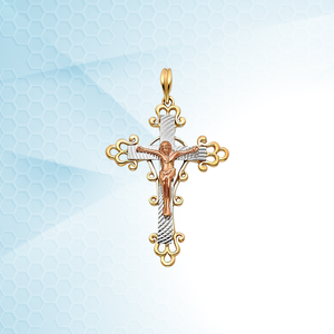 Crucifijo Católico Cristiano Chapado en Oro Tricolor de 14k, Cruz Religiosa Clásica, Colgante Espiritual con Circonita para Niños, Personalizable - Product Image 6