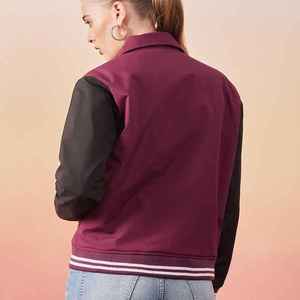 Women's Athletic <b>Short</b> Varsity <b>Jacket</b> with Breathable Cotton Lining Durable Exterior Sleek Contemporary Design - Product Image 4