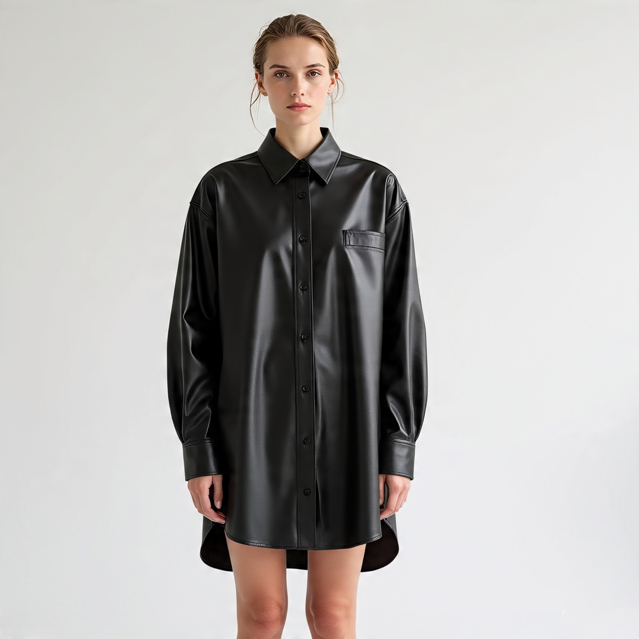 Shop Our Collection of Baggy Drop Shoulder Faux Leather Shirts Shop Our Collection of Baggy Drop Shoulder Faux Leather Shirts