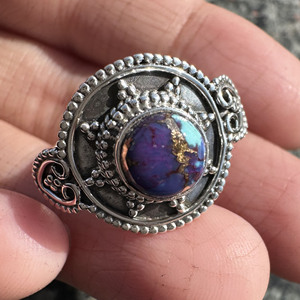 925 Sterling Silver Purple Copper <b>Turquoise</b> <b>Ring</b> Natural Composite Gemstone Jewelry Vintage Style Women's Silver <b>Ring</b> - Product Image 3