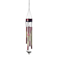 Carillon éolien en métal d'extérieur au design robuste et élégant avec un dôme décoratif sur le dessus illustrant un motif de découpes de forêt et d'oiseaux