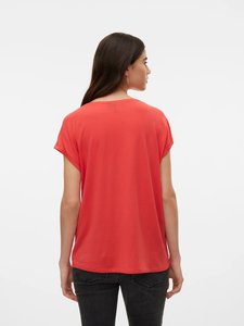 Camiseta de Manga Corta con Cuello Redondo para Mujer, Color Sólido, Corte Regular, Algodón Jersey, Informal, Verano, Transpirable, Ecológica, con Logotipo, Roja - Product Image 2