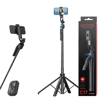 Trépied de caméra C17 AI avec suivi du visage et contrôle gestuel 360 °   Perche à selfie réglable et détachable pour TikTok et le streaming