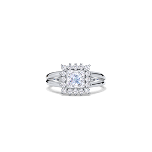 IGI Certified Princess Cut Lab Grown Diamond Halo <b>Split</b> Shank Engagement-Wedding <b>Ring</b> in 9K Yellow / White & Rose Gold - Product Image 5