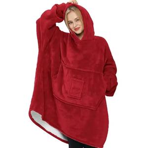 Sweat-shirt à capuche surdimensionné personnalisé en usine pour femmes, confortable, en polaire sherpa, couverture à capuche pour adultes avec manches - Product Image 1