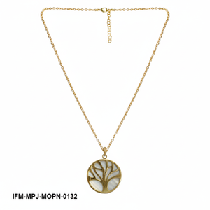 Collier Arbre de Vie en Nacre Plaqué Or avec Pendentif Rond en Nacre, Bijou Symbolique de l'Arbre Généalogique pour Femme - Product Image 1