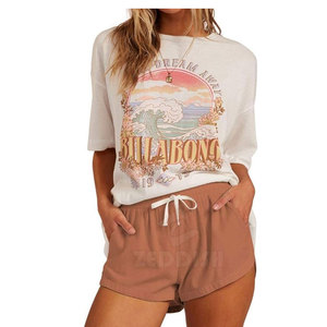 2025 Short d'été taille haute pour femme en coton avec logo personnalisé avec fermeture à cordon et poches coupe ample douce - Product Image 1