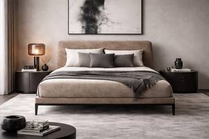 Karpathos Modern Upholstered <b>Platform</b> <b>Bed</b> | Italian Minimalist Luxury <b>Wooden</b>-Fabric <b>Bed</b> | Hotel & Residential Bedroom Furniture - Product Image 6